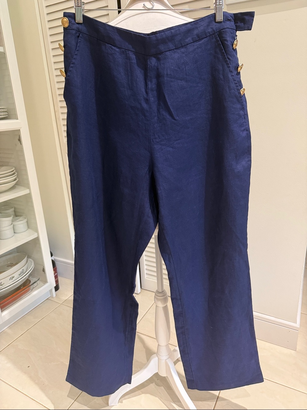 Vineyard Vines - Navy High-Waist Sailor Pants with Gold Buttons, size 12
